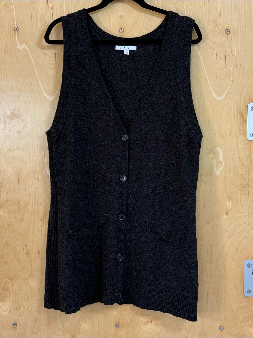 CAbi Black Sleeveless Button-Front Vest